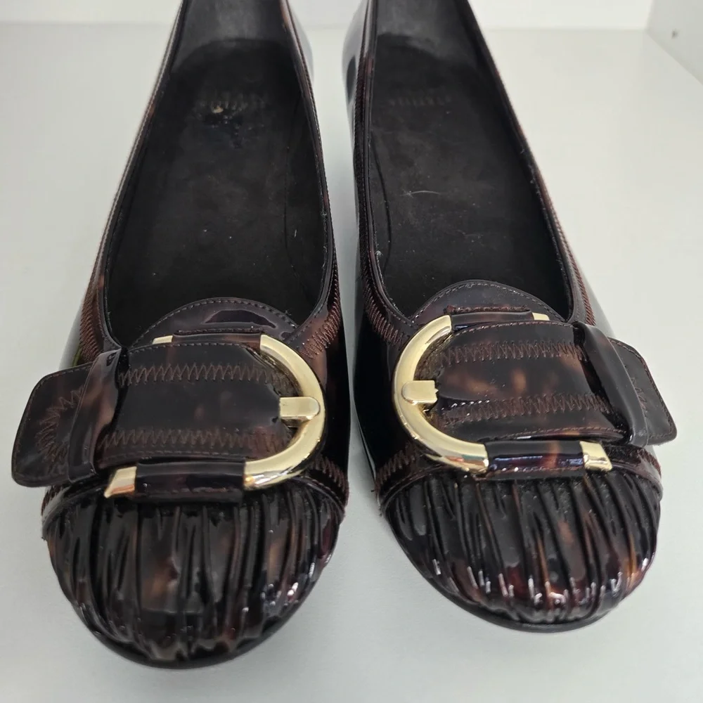 Stuart Weitzman Tortoiseshell Patent Leather Wedge Pumps | Size 7| Made in Spain